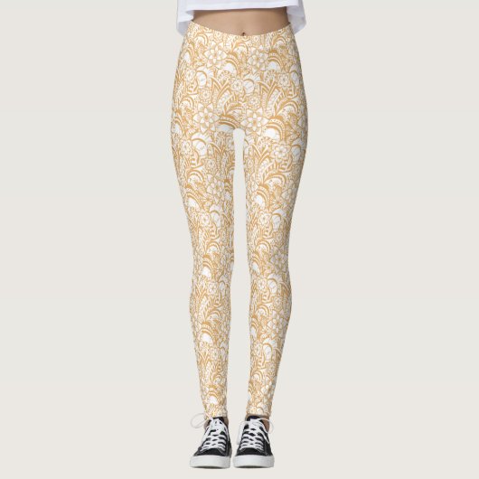 Weiß mit Elfenbeinspitze Muster Leggings (Vorderseite)