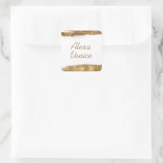 Weiß mit Gold Quadratischer Aufkleber (Tasche)