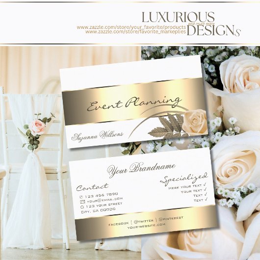 Weiß mit Golddekor und Niedliche Rose Blume Modern Visitenkarte