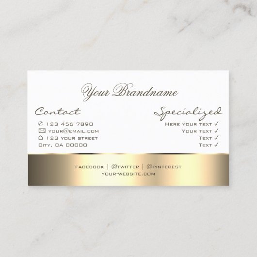 Weiß mit Golddekor und Niedliche Rose Blume Modern Visitenkarte (Rückseite)