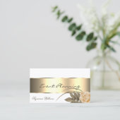 Weiß mit Golddekor und Niedliche Rose Blume Modern Visitenkarte (Stehend Vorderseite)