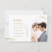 Weiß mit Golden Wisps Foto Hochzeit RSVP Karte (Vorderseite)