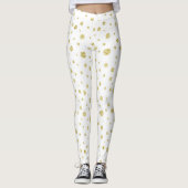 Weiß mit goldenen Punkten Leggings (Vorderseite)