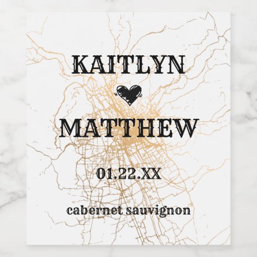 Weiß mit goldfarbenem abstraktem Muster Hochzeit Weinetikett (Einzelnes Label)