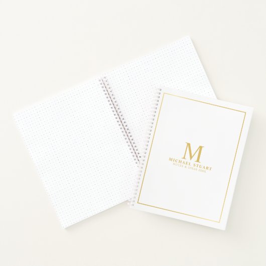 Weiß mit goldfarbenem Monogramm und Personalisiert Notizblock (Innenseite)