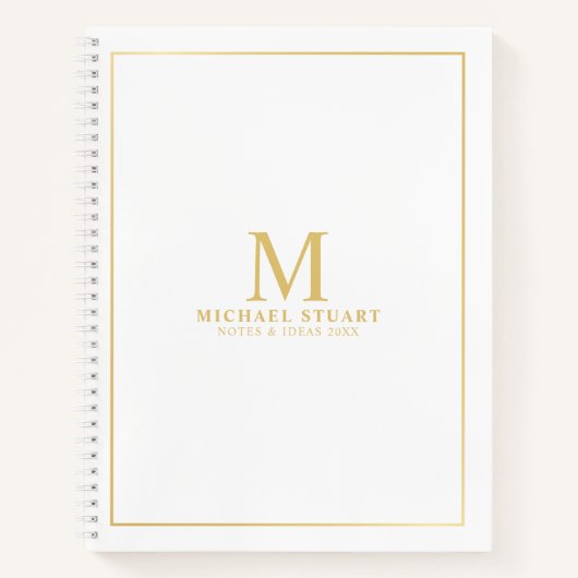 Weiß mit goldfarbenem Monogramm und Personalisiert Notizblock (Vorderseite)