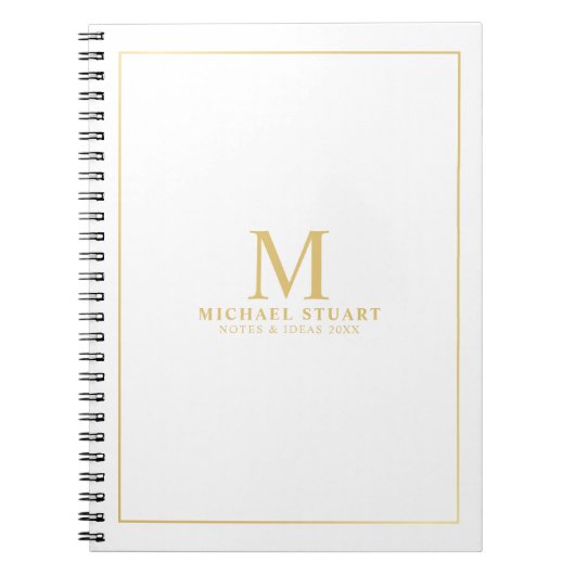 Weiß mit goldfarbenem Monogramm und Personalisiert Notizblock (Vorderseite)