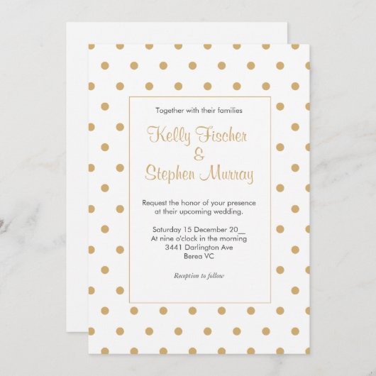 Weiß mit Goldpolka-Punkten Einladung (Vorne/Hinten)