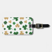 WEISS MIT GRÜN & GOLD GLITZER SEHEN KLEEBLÄTTER GEPÄCKANHÄNGER (Vorderseite horizontal)