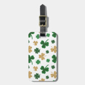WEISS MIT GRÜN & GOLD GLITZER SEHEN KLEEBLÄTTER GEPÄCKANHÄNGER (Vorderseite vertikal)
