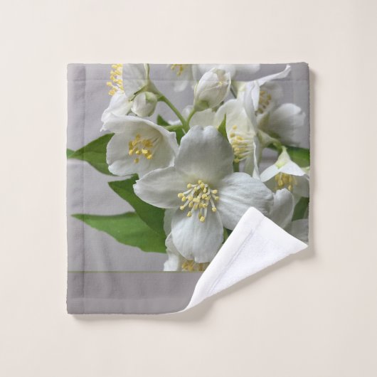 Weiß mit Grün und Grau Badhandtuch Set (Waschlappen)