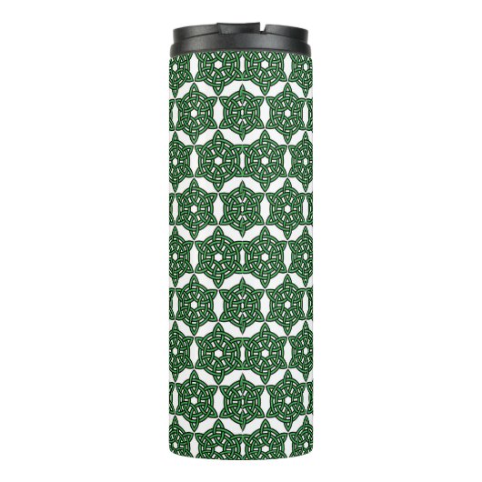 WEISS MIT GRÜNEN IRISCHEN KNOTENPATTERN THERMOSBECHER (Rückseite)