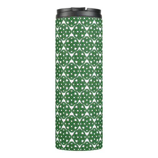 WEISS MIT GRÜNEN IRISCHEN KNOTENPATTERN THERMOSBECHER (Rückseite)