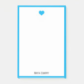 Weiß mit/hell Sky Blue Herz & Grenze + Name Post-it Klebezettel (Vorderseite)
