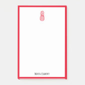 Weiß mit/hellroter Ananas und Grenze + Name Post-it Klebezettel (Vorderseite)