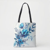 WEISS MIT HÜBSCHEN WASSERFARBBLUEN TASCHE (Vorderseite)