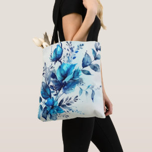 WEISS MIT HÜBSCHEN WASSERFARBBLUEN TASCHE