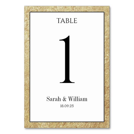 Weiß mit knackiger Goldbrille Hochzeit Tischnummer (Rückseite)