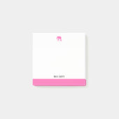 Weiß mit leuchtend rosa Elefant & Rand + Name Post-it Klebezettel (Vorderseite)