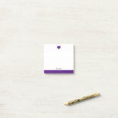 Weiß mit leuchtendem Lila Herz und Border + Name Post-it Klebezettel (Auf Schreibtisch)