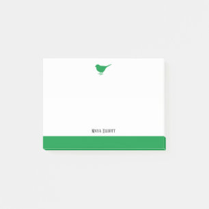 Weiß mit Little Green Bird & Border + Name Post-it Klebezettel