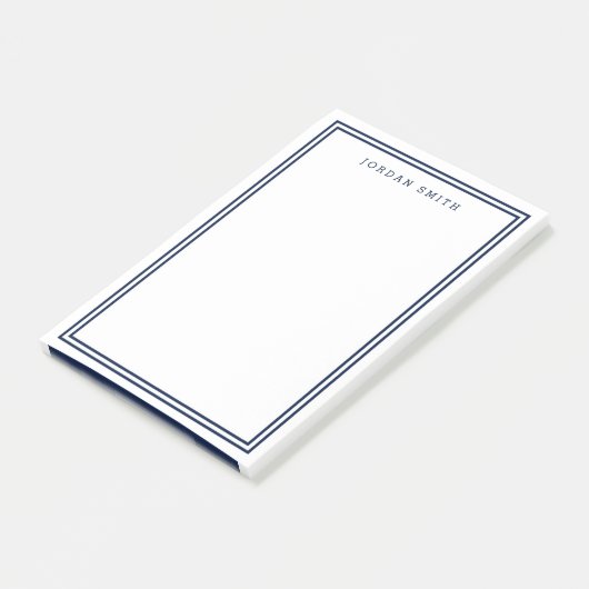 Weiß mit modernen klassischen, doppelnavy blauen G Post-it Klebezettel (angewinkelt)