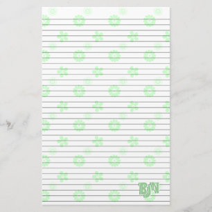 Weiß mit Monogramm des grünen Blumenstationenpapie Briefpapier