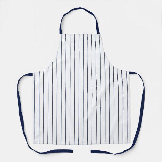 Weiß mit Navy Blue Pinstriche Muster Schürze (Vorderseite)