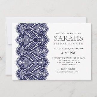 Weiß mit Navy Lace Brautparty Party Einladung
