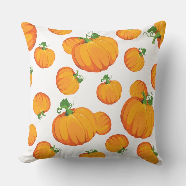 WEISS MIT ORANGE HALLOWEEN PUMPKINS KISSEN (Vorderseite)