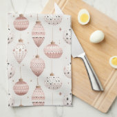 WEISS MIT PASTEL PINK & WHITE ORNAMENTS GESCHIRRTUCH (Viertel Falte)