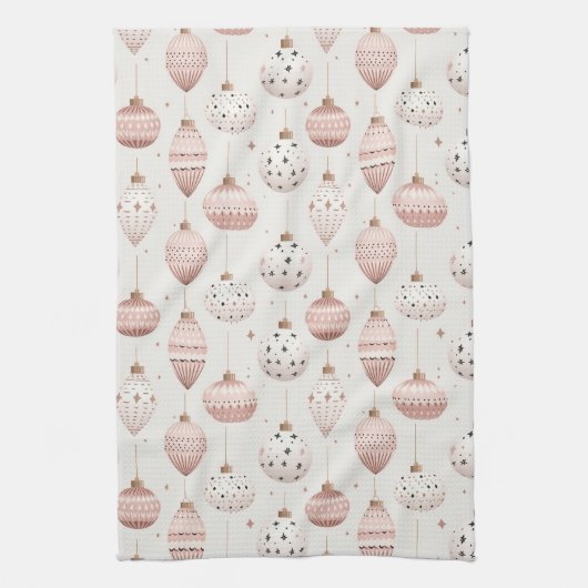 WEISS MIT PASTEL PINK & WHITE ORNAMENTS GESCHIRRTUCH (Vertikal)