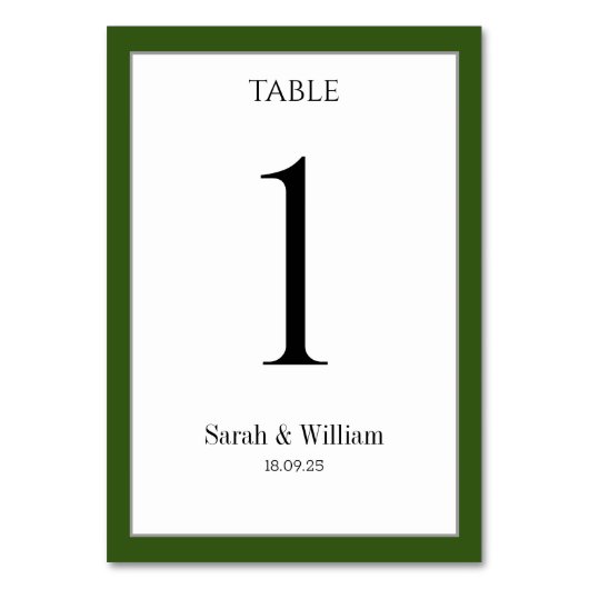 Weiß mit Pinienwald Grüne Grenzhochzeit Tischnummer (Rückseite)