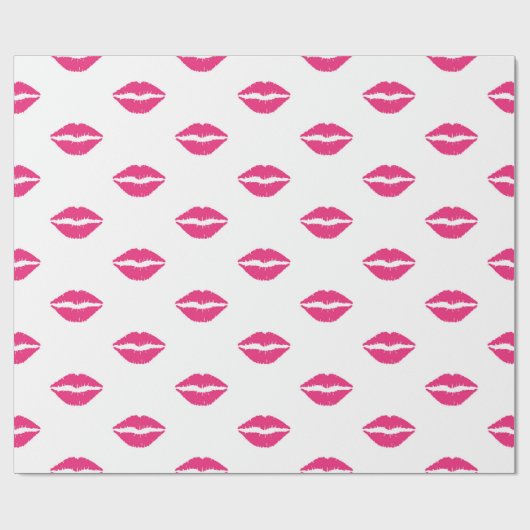 WEISS MIT PINK VALENTINSTAG LIPS GESCHENKPAPIER (Flach)