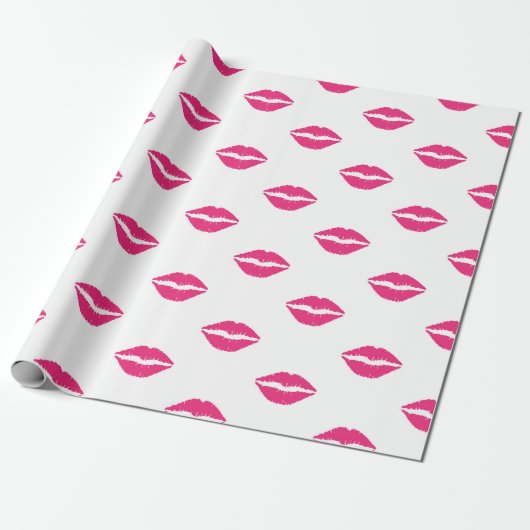 WEISS MIT PINK VALENTINSTAG LIPS GESCHENKPAPIER (Ungerollt)