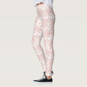 Weiß mit rosa, floralfarbenes Muster Leggings (Links)