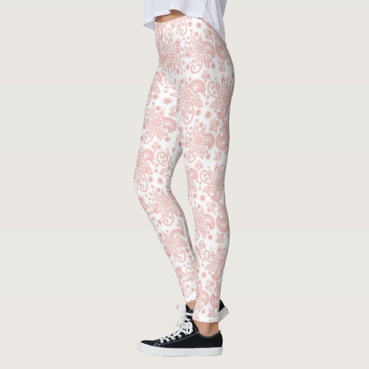 Weiß mit rosa, floralfarbenes Muster Leggings (Links)