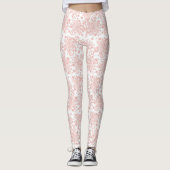 Weiß mit rosa, floralfarbenes Muster Leggings (Vorderseite)