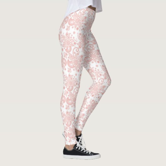 Weiß mit rosa, floralfarbenes Muster Leggings (Rechts)