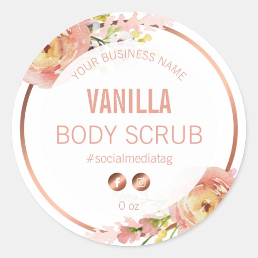 Weiß mit rosa Frühlingsblumen Produktkennzeichnung Runder Aufkleber (Vorderseite)