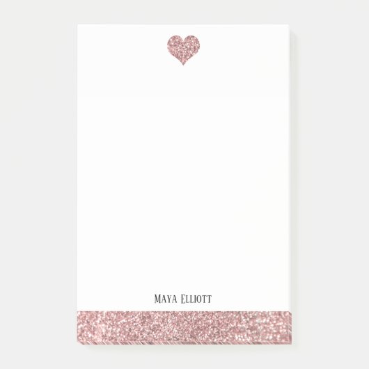 Weiß mit/Rose Gold Imitate Glitzer Herzlich Willko Post-it Klebezettel (Vorderseite)