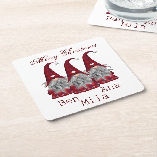 Weiß mit rotem Gnome Rechteckiger Pappuntersetzer (angewinkelt)