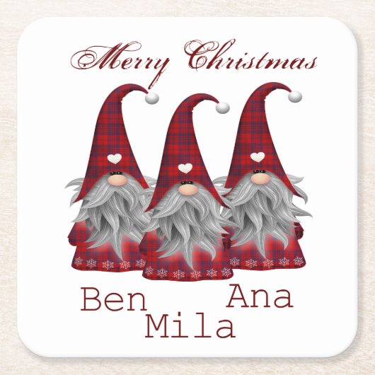 Weiß mit rotem Gnome Rechteckiger Pappuntersetzer (Vorderseite)