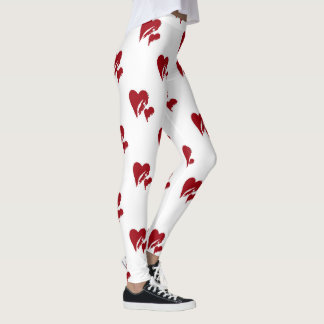 Weiß mit Roten Herzen Leggings