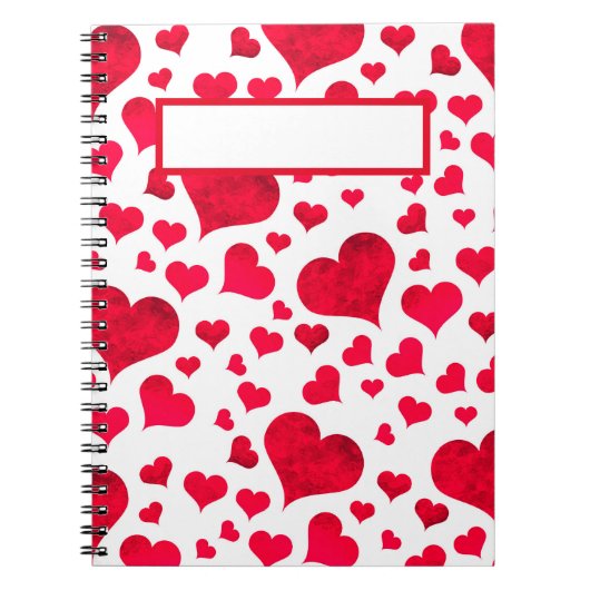 WEISS MIT ROTEN HERZEN SPIRALNOTEBOOK NOTIZBLOCK (Vorderseite)