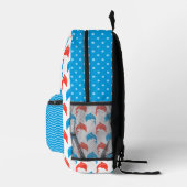 WEISS MIT ROTEN UND BLAUEN DOLPHINROWS BEDRUCKTER RUCKSACK (Rechts)