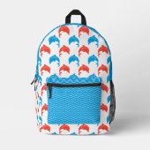 WEISS MIT ROTEN UND BLAUEN DOLPHINROWS BEDRUCKTER RUCKSACK (Vorderseite)