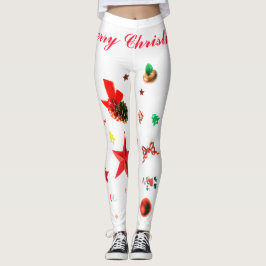 Weiß mit roten und grünen Weihnachtsschmuck Leggi Leggings