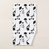 Weiß mit Schwarz-Blume-Muster Badhandtuch Set (Handtuch)