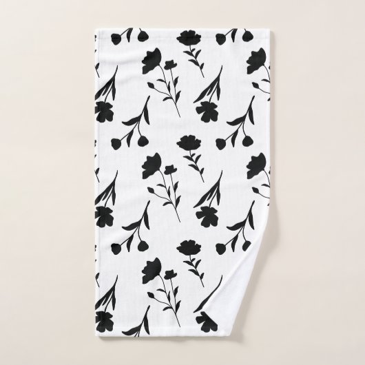 Weiß mit Schwarz-Blume-Muster Badhandtuch Set (Handtuch)